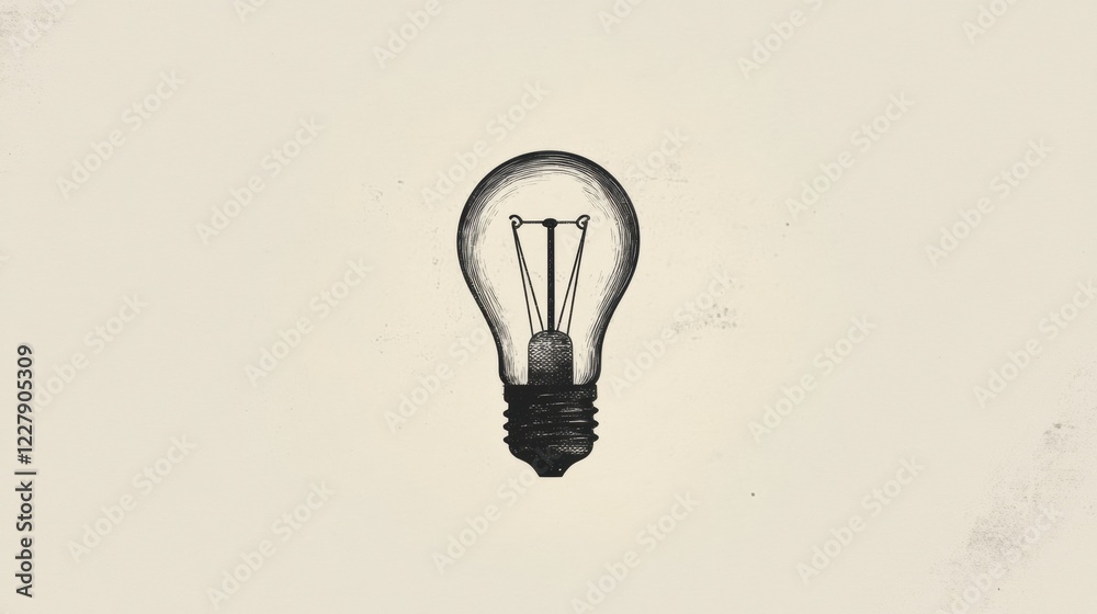 Poster detailed illustration of a light bulb showcasing vintage design and intricate filament structure. ge