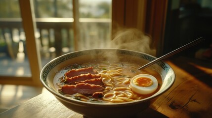 Steaming Bowl of Ramen Noodles.