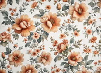 Distressed vintage floral pattern on white background, watercolor effects, floral patterns