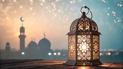 Fototapeta premium Ramadan Lantern with Intricate Design and Soft Bokeh Lights on Transparent Background
