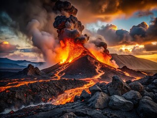 Fiery Volcanic Eruption: Abstract Background of Cracked Lava and Charred Earth