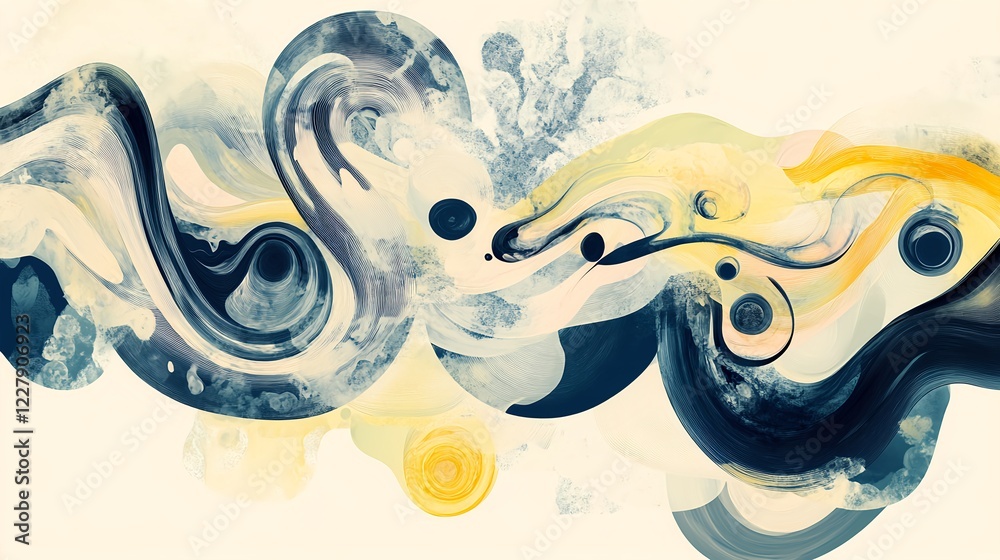 Wall mural abstract design featuring swirling cmyk ink patterns and textures