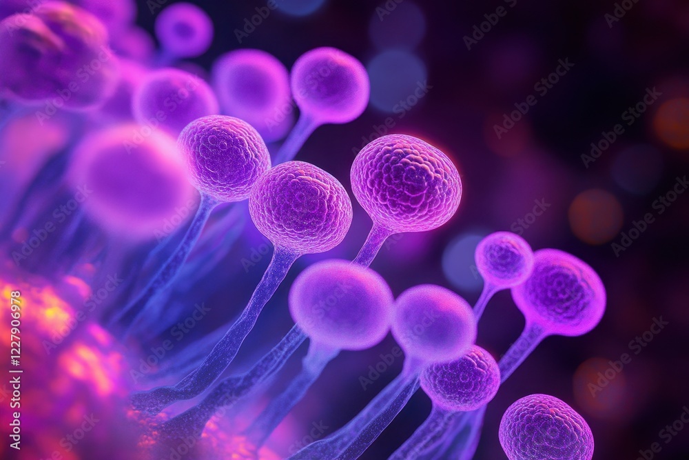 Fototapete microscopic view of bacteria cells with glowing background science and microbiology visuals . biolog