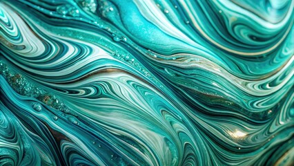 Obraz premium Close-up of swirling marbled glass surface with subtle hints of turquoise and silver colors, swirly patterns, sophisticated, shimmering lights, metallic tones, decorative accents