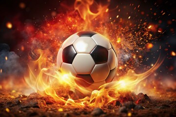 Fototapeta premium Flaming Soccer Ball with Bokeh, Fiery Sports Ball, Burning Football, Hot Soccer Ball, Abstract Sports Photography