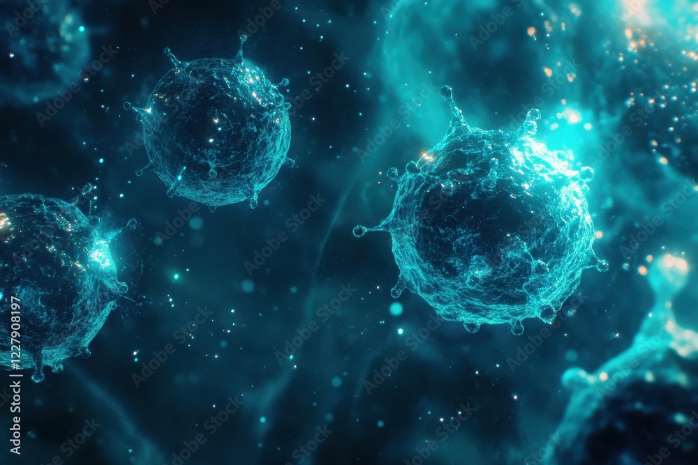 Fototapete microscopic view of bacteria cells with glowing background science and microbiology visuals . biolog