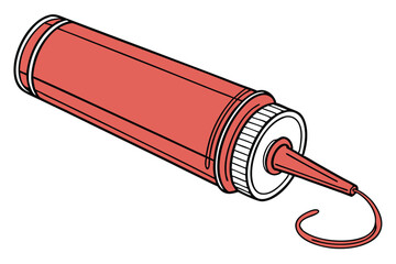 Red plastic squeeze bottle, ketchup dispenser, condiment container, vibrant color, simple design, kitchen utensil, food packaging, white background, product photography, clean lines, cylindrical shape