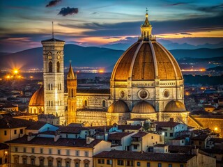 Fototapeta premium Florence Duomo Night Cityscape - Low Light Italian Architecture Photography