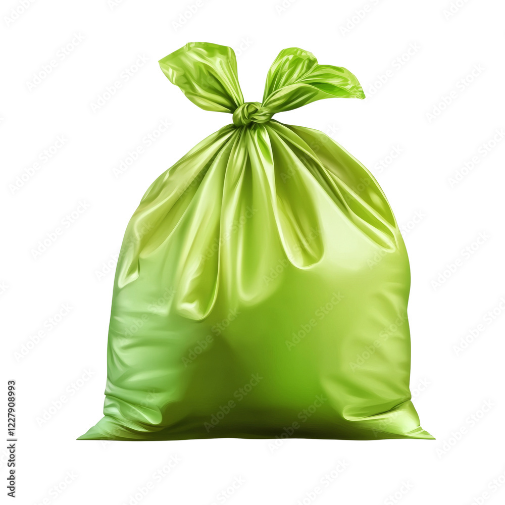 Aufkleber the image shows a light green plastic bag tied securely at the top with its own material in a knot, 