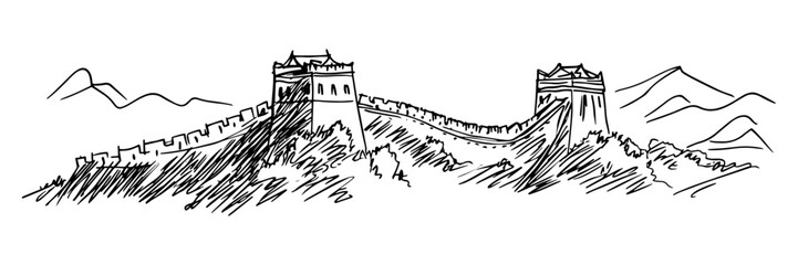 great wall of china with watchtowers and mountains

