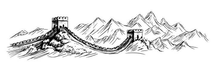 great wall of china sketch black vector art decoration  © Kaz