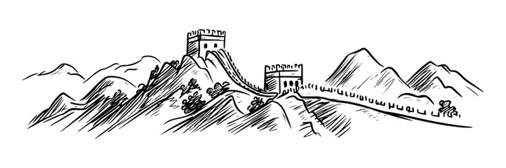 great wall of china with mountain background
