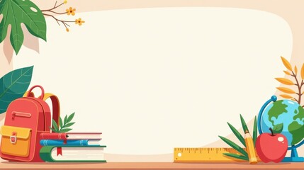 Back to School A Colorful Illustration Featuring Backpack, Books, Globe, and More