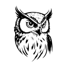 Fotobehang Uiltjes owl bird head with sharp details and ink sketch   © Kaz