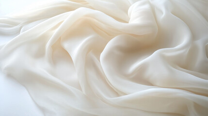 Fototapeta premium Smooth Flowing White Silk Fabric with Soft Natural Folds on a Minimalistic Background