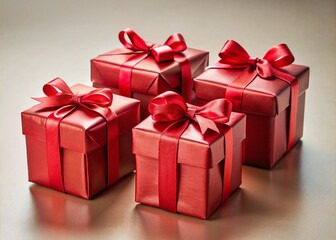 Fototapeta premium Four Red Gift Boxes with Bows - Festive Celebration Presents