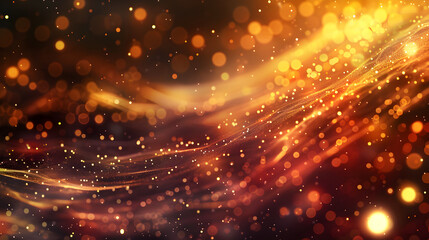 Fototapeta premium Abstract background with glowing particles and waves in warm colors.