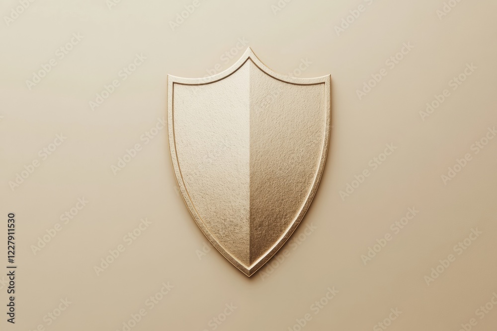 Poster Golden shield design on a beige background showcasing a simple yet elegant aesthetic for branding or decoration purposes. Generative AI