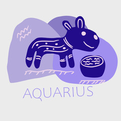 Vector abstract illustration of Aquarius sign. Horoscope, Aquarius. Abstract animal over a bowl of water. Aquarius symbol, abstract, color harmony.
