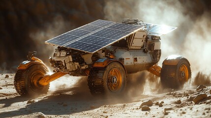 innovative mars rover exploring dune terrain with solar panels