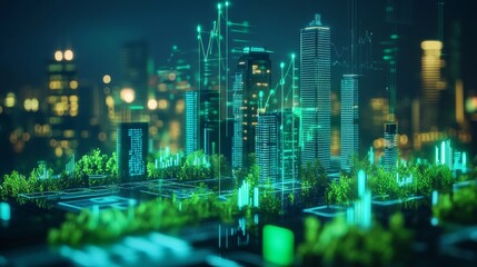 Eco-Friendly Fintech Investment in a Futuristic Green Cityscape