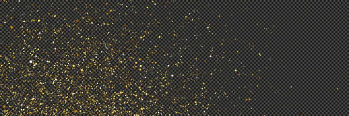 Gold glittering dust with stars on transparent backdrop