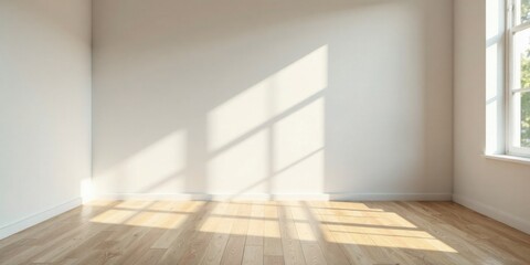 Fototapeta premium Sunlit Empty Room with Light Oak Hardwood Floor and White Walls
