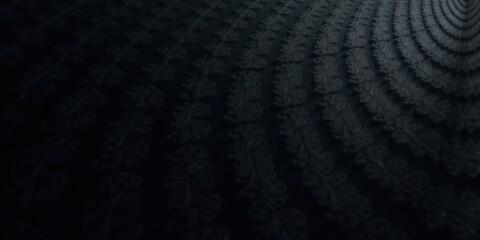 Dark Embossed Textile with a Repeating Curving Pattern of Intricate Floral Designs
