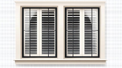 Fototapeta premium Window with roller shutter up and close. Plastic pvc double casement blinds. Opened and shut front view. Home facade design elements isolated on transparent background realistic 3d vector illustration