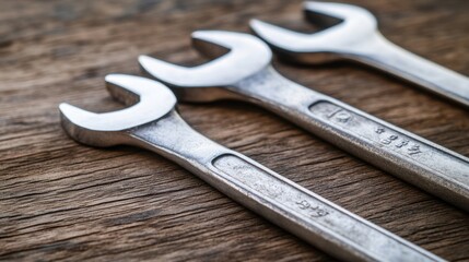 A toolkit is neatly laid out on a wooden workbench.