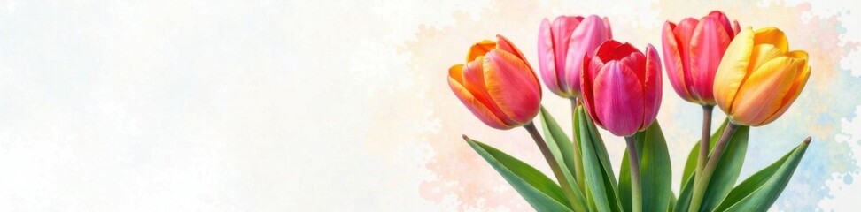 Naklejka premium Colorful watercolor tulips in a vase , tulip, vase