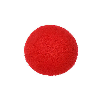 Red foam clown nose with a textured surface isolated on transparent background, ideal for costumes, or fun events.