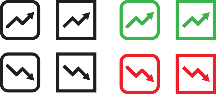 Trend Graph Icons black, green, and red: Upward and Downward Trends.