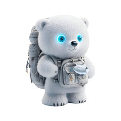 Fluffy 3D Cartoon Backpack with Glowing Zippers and Teddy Bear Isolated on Transparent Background