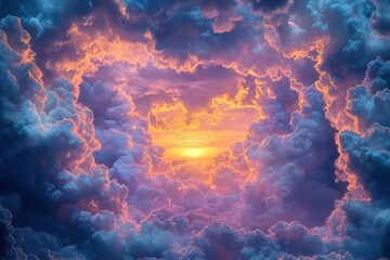 Fototapeta premium A sky filled with thick clouds glowing faintly from the reflection of a hidden sunset