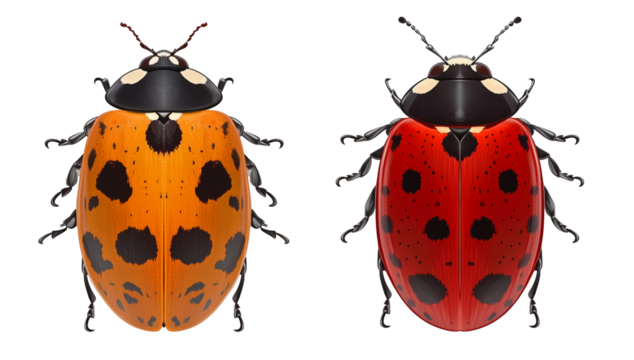 Set of realistic ladybugs on transparent png background for insect illustrations, nature designs, and entomology-themed digital art projects