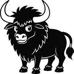 Cartoon bison silhouette vector illustration, Cartoon bison lie art vector, Cute Cartoon bison isolated vector design