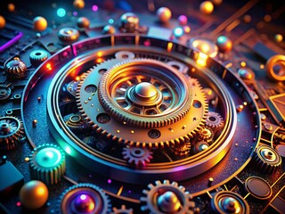 Futuristic Colorful Mechanism 3D Render - Low Light HUD Display