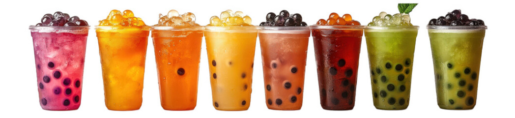 Refreshing Assorted Bubble Teas Colorful Variety of Iced Tea Drinks with Boba Pearls