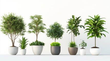 Cartoon set of potted flowers, trees isolated on white background. Vector illustration of green house plants for home interior decoration. Collection of room, balcony, office, garden design elements