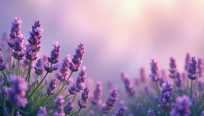 Soft lavender mist surrounds delicate floral arrangements, flowers, garden
