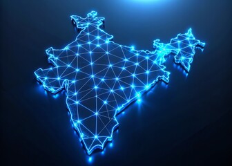 Futuristic Neon Blue 3D Map of India: Abstract Geometric Tilt-Shift