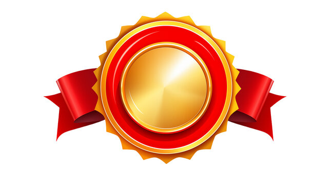 Premium Gold Award Seal with Red Ribbon Perfect for Achievement Success Winner Celebration and Victory Illustrations