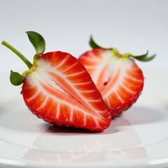 Close-up of juicy strawberry slice, sweet, fruit