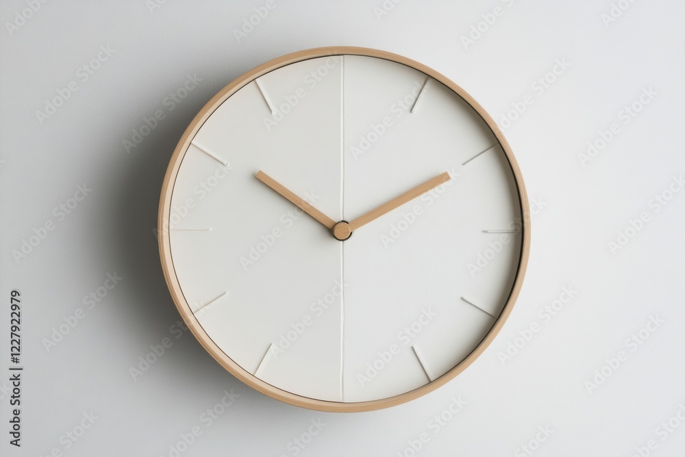 Poster Modern wall clock with minimalist design hanging on light colored wall in a serene indoor environment. Generative AI