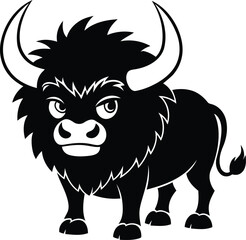 Cartoon bison silhouette vector illustration, Cartoon bison lie art vector, Cute Cartoon bison isolated vector design