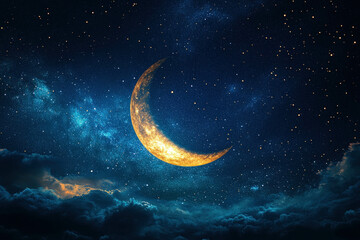 A Vibrant Ramadan Background Featuring A Crescent Moon And Twinkling Stars
