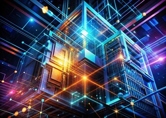 Futuristic Tech Architecture: Abstract Network Data Lines Overlay on Black Background