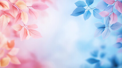 Obraz premium Pastel leaves in pink and blue create serene and calming background, perfect for various design projects. soft hues evoke sense of tranquility and beauty