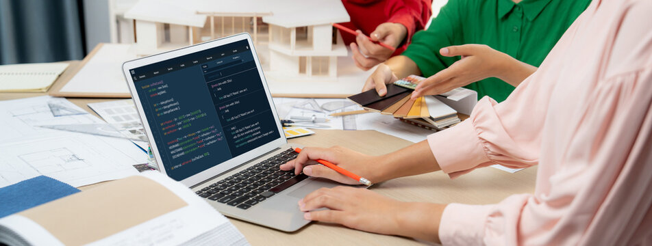 Software development programming on computer screen for brisk application and program coding